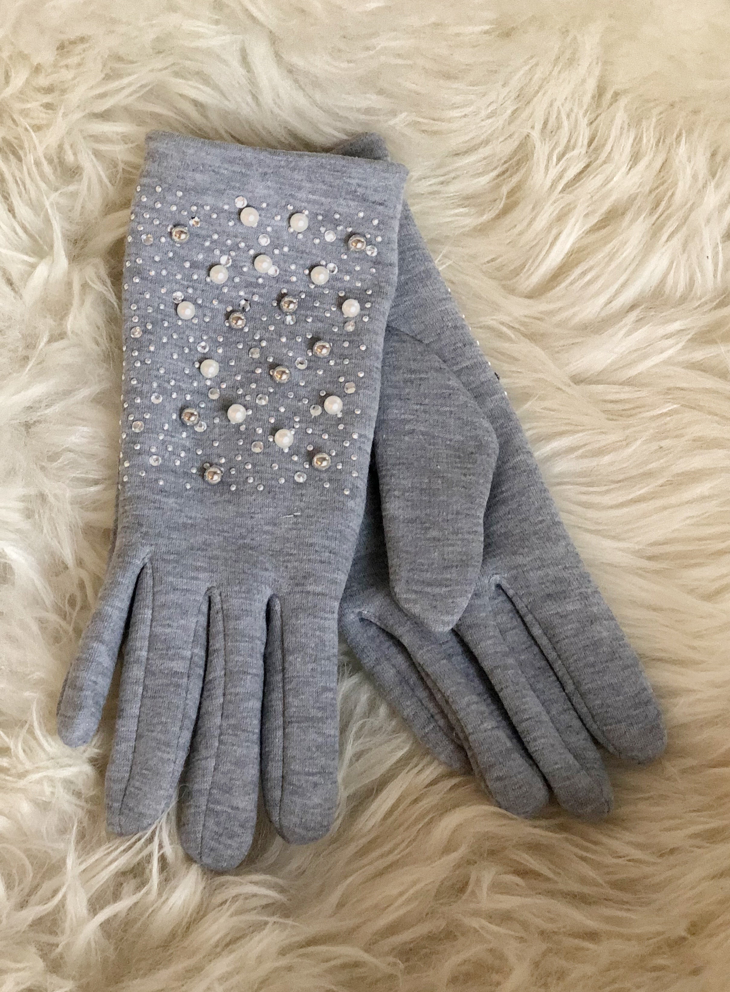 Grå handsker med perler (7016091844777)
